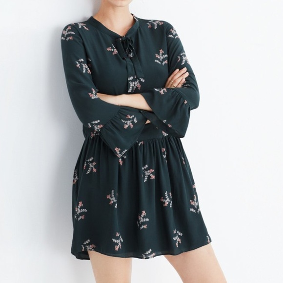 Madewell Dresses | Madewell Green Silk Tieneck Dress In Wild Botanic | Poshmark